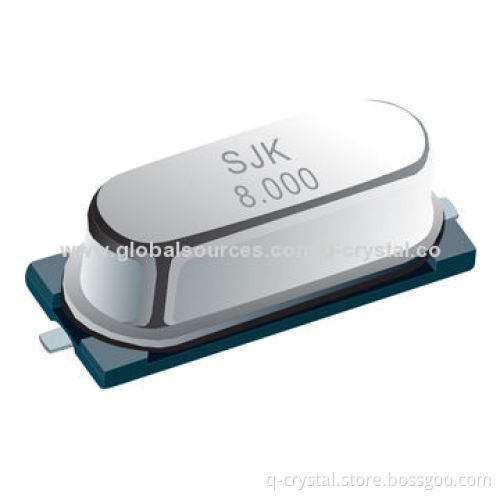 SMD-49 quartz crystal, 13.824MHz frequency output, 20pF load capacitance, 20ppm frequency stability.